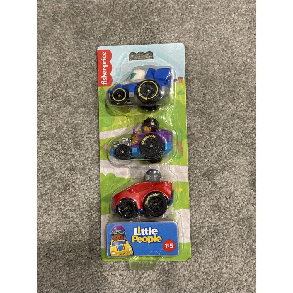 Fisher Price Little People Wheelies Racing Toy Cars 3 Pack Blue Red Purple New
